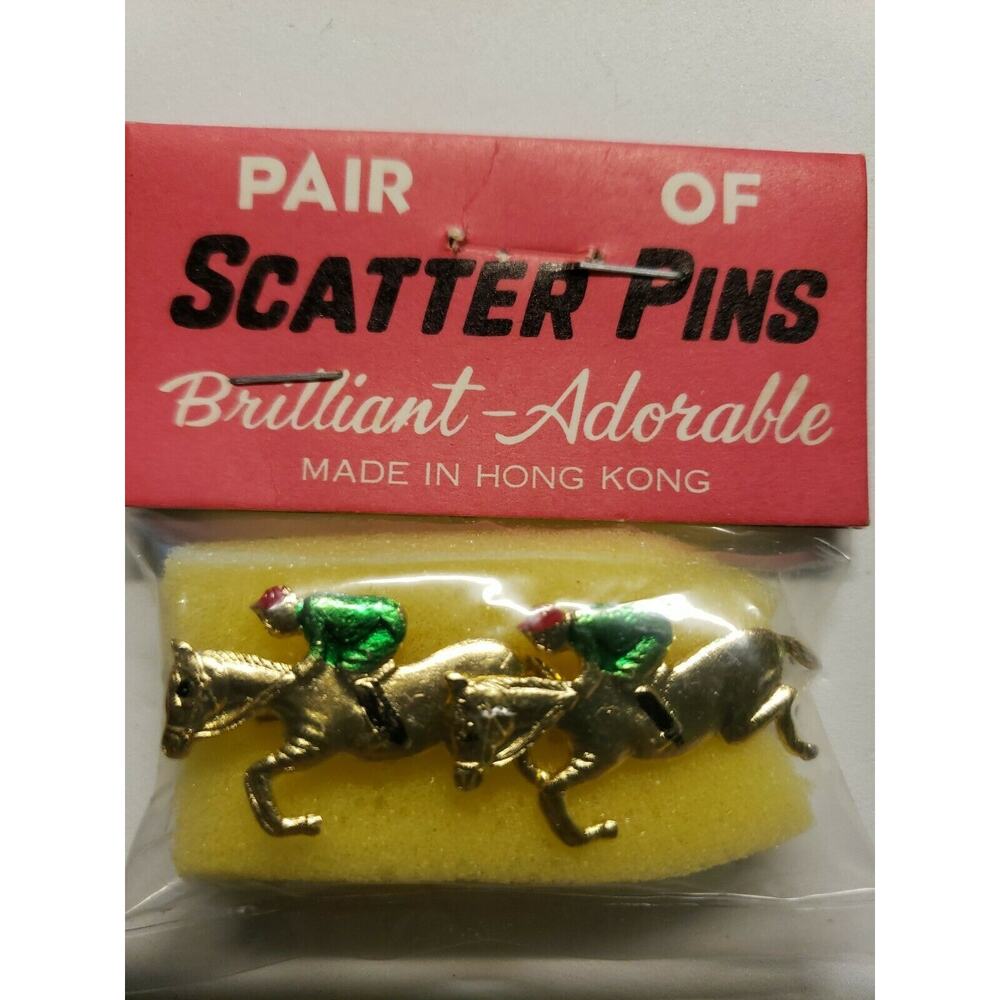 Vintage Brooches Pair of Thoroughbreds Enamel Scatter Pins New Old Stock B-5